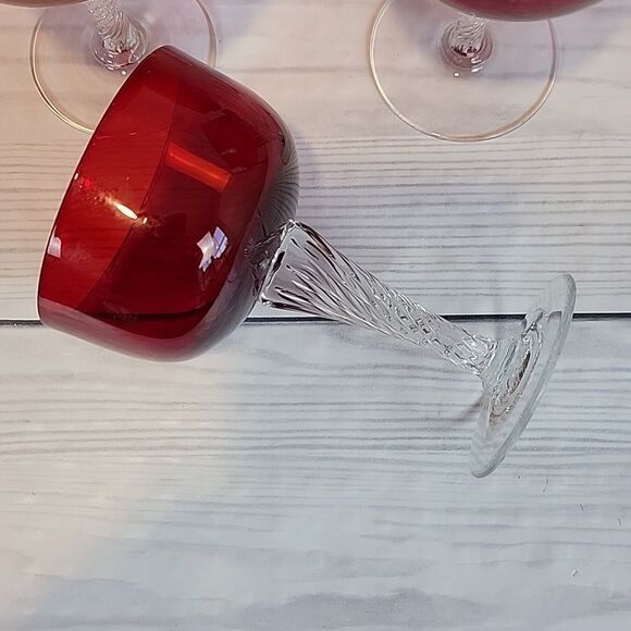 Colony glass Saturn pattern red clear twist stem Set of 12 sherbert glasses - Picture 4 of 7
